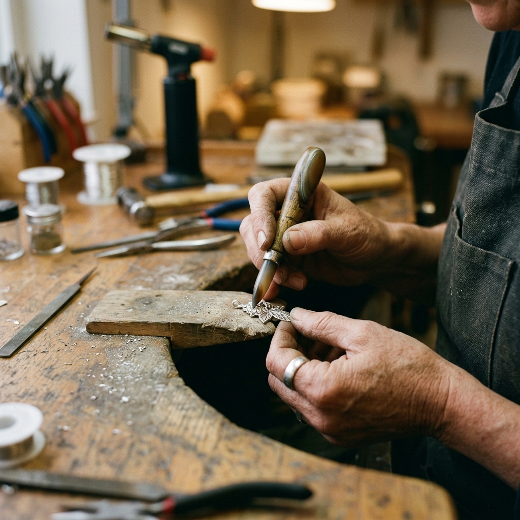 Silversmith at work in the workshop