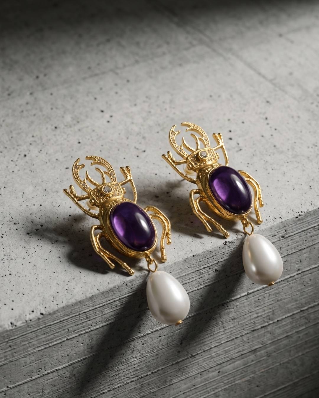 Mystic Scarab Amethyst Earrings frontend image