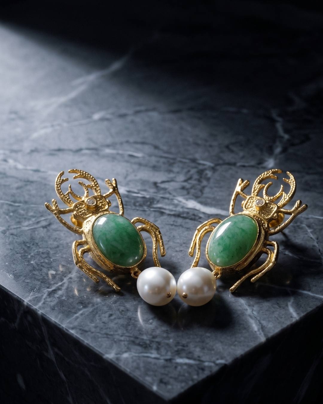 Mystic Scarab Jade Earrings frontend image